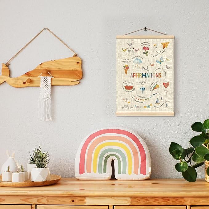 HKTZM Daily Affirmations Mental Health Poster Hanger Frame 12.5×17 Inch, Mental Health Awareness Hanging Wall Art Decor for Classroom School Counselor Office Calm Down Corner