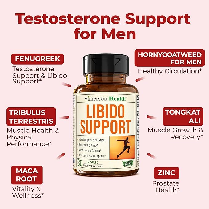Testosterone Supplement for Men – Libido Support: Maca Root, Fenugreek, Tongkat Ali, Horny Goat Weed & Tribulus | Muscle Builder for Men | Energy, Drive & Strength | Workout Supplements – 30 Capsules