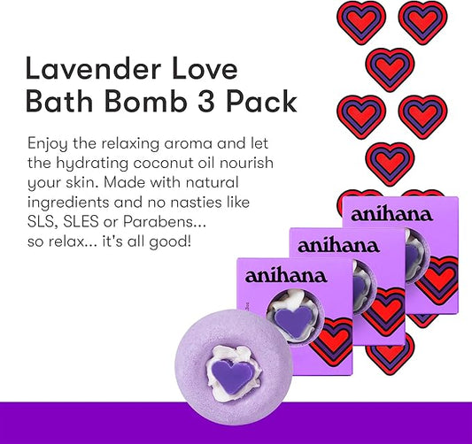 ANIHANA Bath Bombs with Coconut Oil, Paraben Free, Hand-Crafted Luxury Fizzers, Refreshing Lavender Love Scent, 6.3 oz Each, 3 Pack
