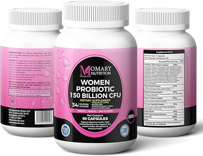 9 in 1 Bio Cultures Complex for Women, 150 Billion CFU Probiotics | 34 Diverse Strains | Organic Prebiotics | Postbiotics | Digestive Enzymes | Biotin, Supports Digestive Health, Colon & Immune Health