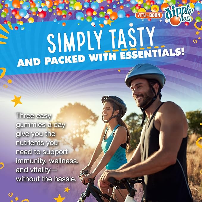 Dippin' Dots - Multivitamin Gummies for Adults - Gummy Vitamins with Vitamin A, B6, C, D3, E & Folic Acid - Vegetarian, Non-GMO, Gluten-Free (60 Count)
