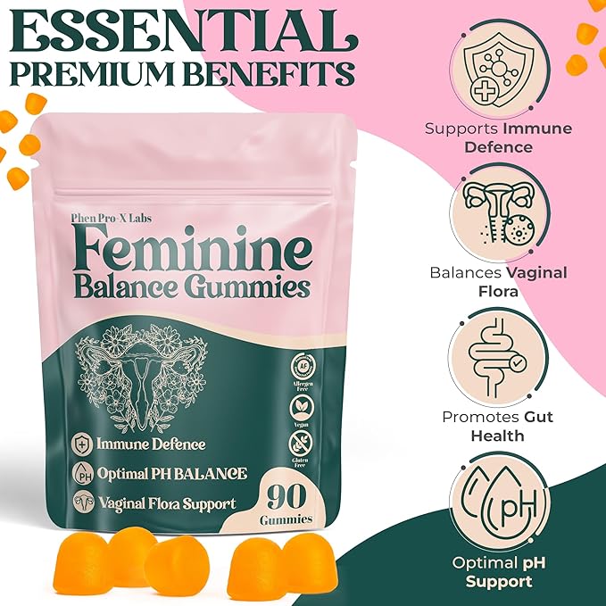 Premium Feminine Balance Gummies for Women’s - Hawaiian Pineapple Gummies for Women pH, 4-in-1 Benefits Includes pH Balance, Healthy Odor, Flora and Immune Support -90 Count (Vegan & Gluten-Free)