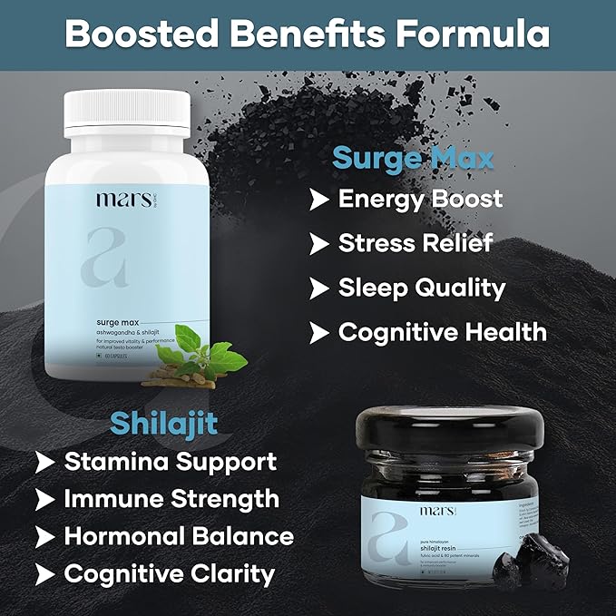 mars by GHC Power Pack Combo Pack | Shilajit Resin Gold & SurgeMax Capsules (60 Count) | Powered with Gokshura & Safed Musli | Supports Vitality, Energy & Overall Well-Being | Good Health Company