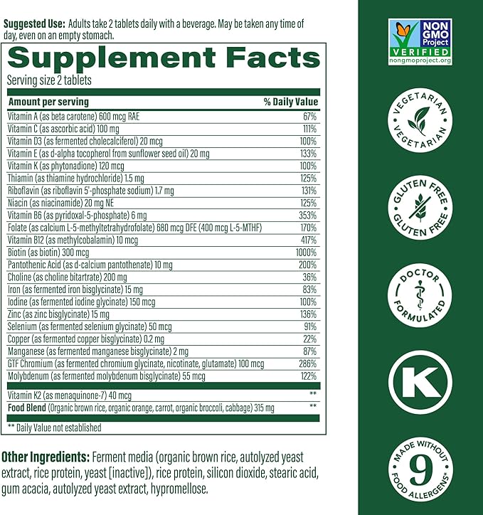 MegaFood Women's Advanced Multivitamin for Women - Doctor-Formulated With Iron, Choline, Vitamin D, Vitamin C & Zinc - Brain Health - Immune Support - Non-GMO - Vegetarian - 120 Tabs (60 Servings)