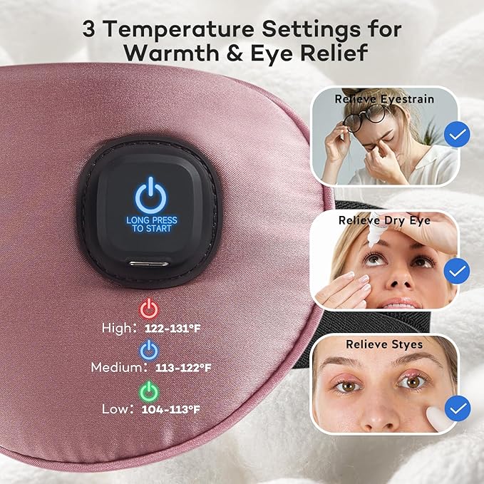 Ezona Silk Cordless Heated Eye Mask, Warm Eye Compress Mask for Dry Eyes, Washable Eye Heating Pad for Travel, Dry Eye Mask for Blepharitis, Sinus Migraine (Purple)