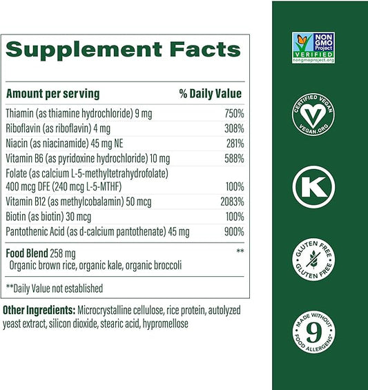 MegaFood Balanced B Complex - B Complex Vitamin Supplement, 8 B Vitamins Including Vitamin B6, Vitamin B12, Folate, Biotin & More, Supports Cellular Energy Production, Vegan, Gluten Free - 90 Tablets