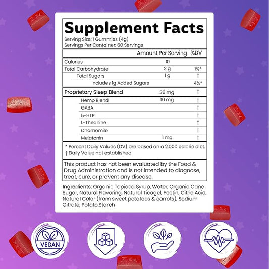 Melatonin Gummies for Sleep - Natural Sleep Aid Supplement with L-Theanine & GABA - SleepEZ Pillowz 30 Count