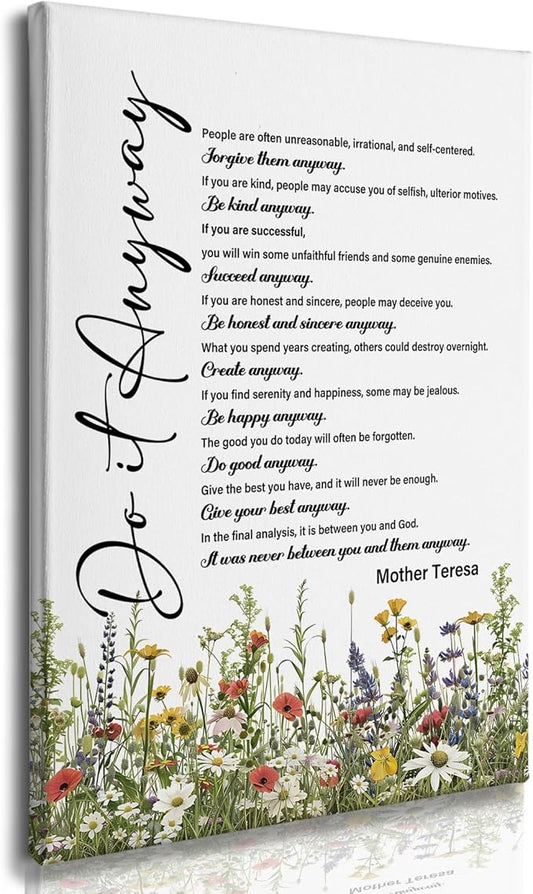 Nitelat Inspirational Motivational Wall Art Decor - Do It Anyway Mother Teresa Quotes Canvas Wall Art Decor For Home Office, Inspirational Motivational Decorations 11x15 Inch