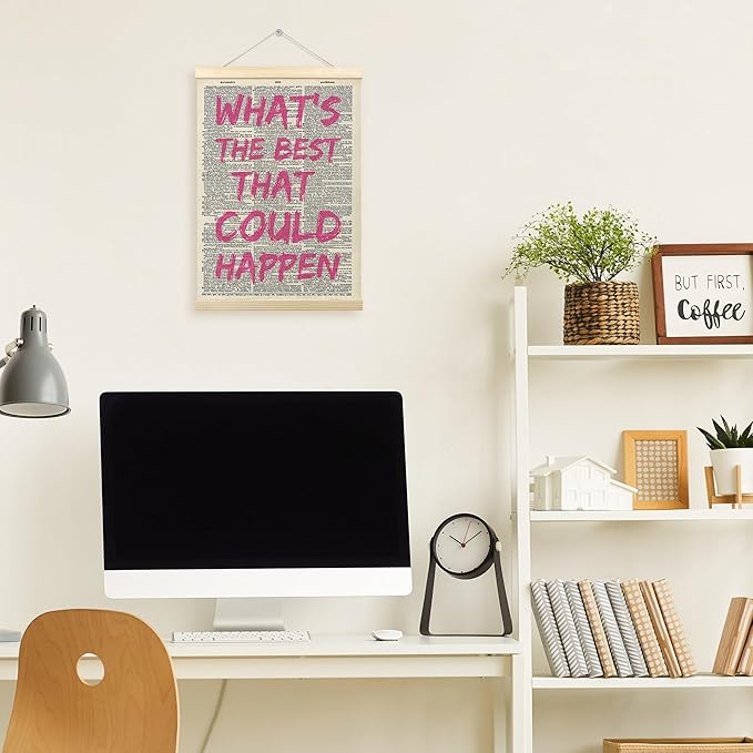 TLESKE Retro Trendy Inspirational Motivational Poster Hanger Frame, Positive Mental Health Hanging Wall Art Room Decor for Teen Girls Dorm Bedroom, What's the Best That Could Happen Prints, 12x16