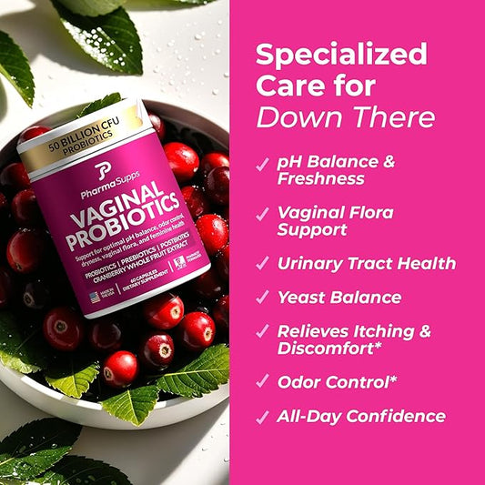 Women’s Probiotic for Vaginal Health | 50 Billion CFU with Probiotics, Prebiotic, Postbiotics & Cranberry for pH Balance, UTI Support, Yeast, Gut Health, Odor, Dryness & Feminine Comfort
