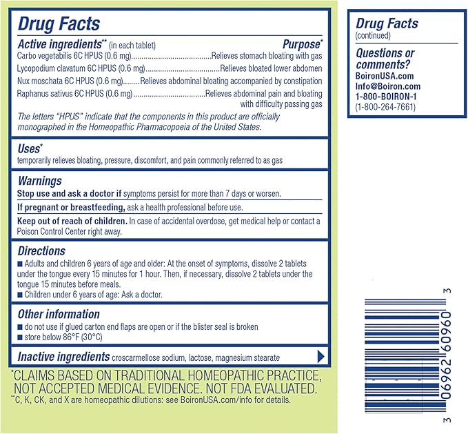 Boiron Gasalia Tablets for Relief from Gas Pressure, Abdominal Pain, Bloating, and Discomfort - 60 Count