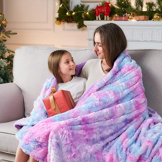 NEWCOSPLAY Super Soft Faux Fur Throw Blanket for Couch Multi Purple Sherpa Fuzzy Plush Warm Blanket for Sofa Bed (Multi Purple, Throw(50"x60"))