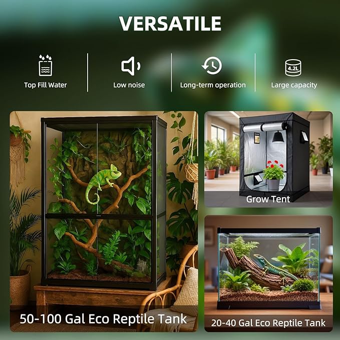Coospider 4.2L Top Fill Reptile Fogger Mister, Reptile Humidifier for Reptiles Tank, Terrariums Humidifier with Extended Tube, Automatic Reptile Misting System for Reptiles Amphibians Herps Vivarium