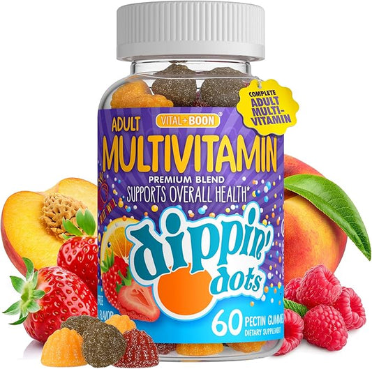 Dippin' Dots - Multivitamin Gummies for Adults - Gummy Vitamins with Vitamin A, B6, C, D3, E & Folic Acid - Vegetarian, Non-GMO, Gluten-Free (60 Count)