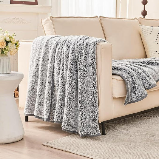 EMME Fuzzy Blanket Soft Fleece Throw Blankets for Women, Fluffy Sherpa Throws(Plush Grey,108"x90")