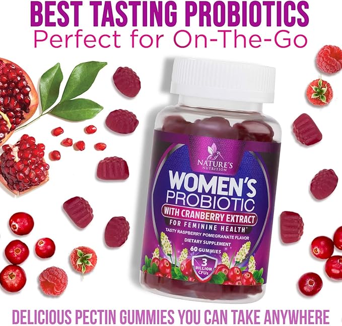 Probiotics for Women Gummies with Cranberry - 6 Premium Strains for PH Balance, Digestive Health, Vaginal & Immune Support, 3 Billion CFU, Women's Probiotic Gummy for Feminine Health - 60 Gummies