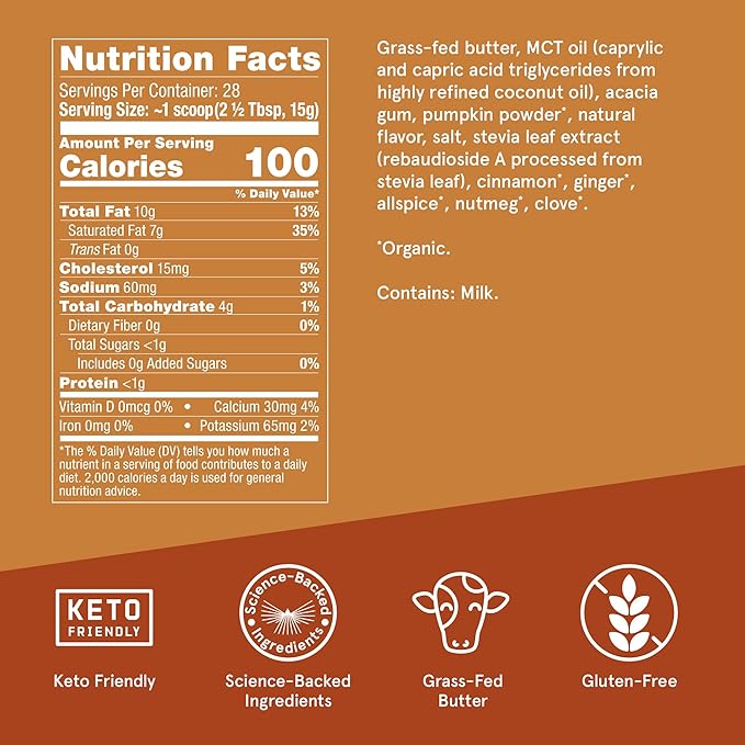 Bulletproof Pumpkin Spice Creamer, 14.8 Ounces, Keto Coffee Powder Creamer with MCT Oil and Grass-Fed Butter