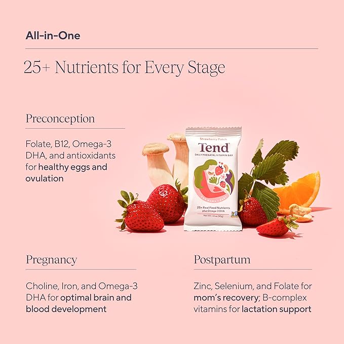 Tend Daily Best Prenatal Vitamin Bar, Made with Organic Ingredients for Pregnant & Postpartum Mothers (Variety Pack)
