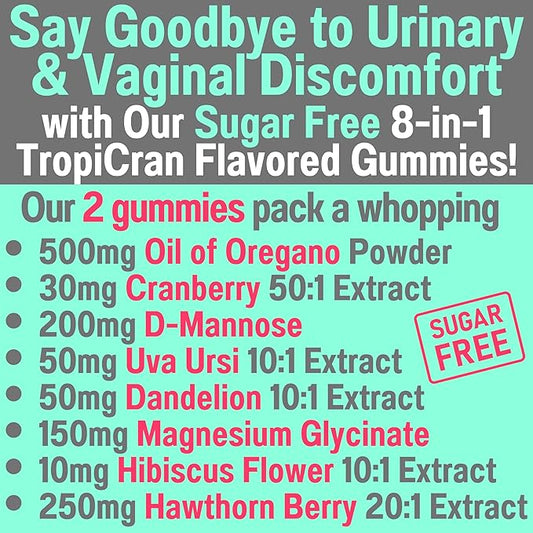 SHIZAM Vaginal Urinary Tract Yeast Candida pH Support Sugar Free Gummies w Oil of Oregano Uva Ursi Cranberry D-Mannose Hawthorne Berry, Vaginal Probiotics Suppositories Wash Cleanse Alt