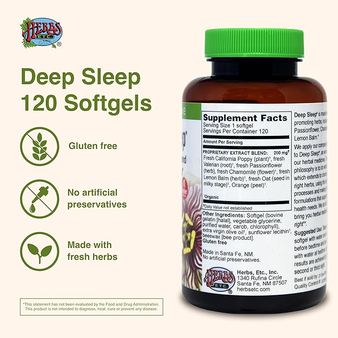 Herbs Etc. Deep Sleep Softgels - Herbal Sleep Support Supplement - Rest & Calming Support with Passionflower, Chamomile & Lemon Balm - 120 Softgels (120 Servings) - 2 Pack