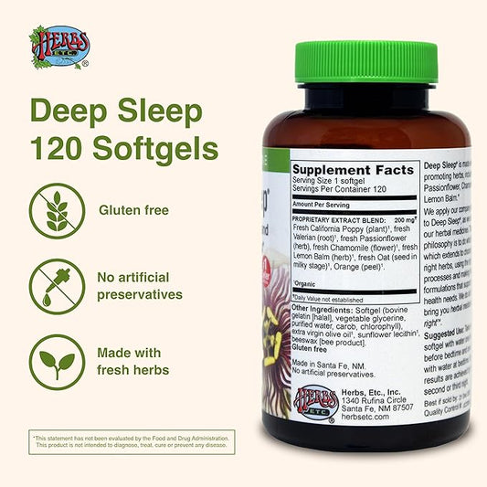 Herbs Etc. Deep Sleep Softgels - Herbal Sleep Support Supplement - Rest & Calming Support with Passionflower, Chamomile & Lemon Balm - 120 Softgels (120 Servings) - 2 Pack