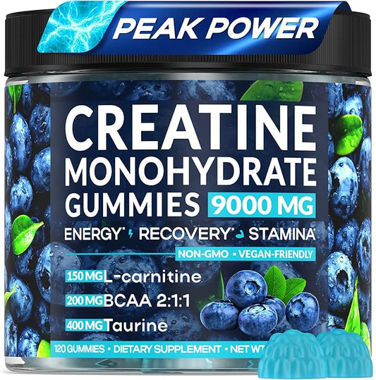 Creatine Monohydrate Gummies Complex 9000 mg – Creatine for Women & Men – Pre Workout Creatine Chews for Muscle Growth, Strength & Energy– 120 Count