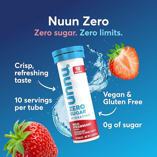 Nuun Zero Sugar Hydration Electrolyte Tablets - Magnesium, Calcium, Potassium, Chloride & Sodium, Light & Delicious Fruit Flavors, No Sugar, Gluten Free, Vegan, Mixed Berry 4 Pack (40 Servings Total)