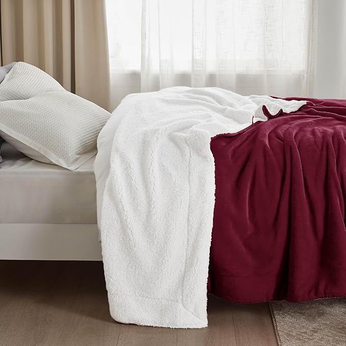 Bedsure GentleSoft Sherpa Fleece Throw Blanket Twin Size for Couch - Thick and Warm, Soft Fuzzy Plush Twin Christmas Blanket for Winter, Burgundy, 60x80 Inches