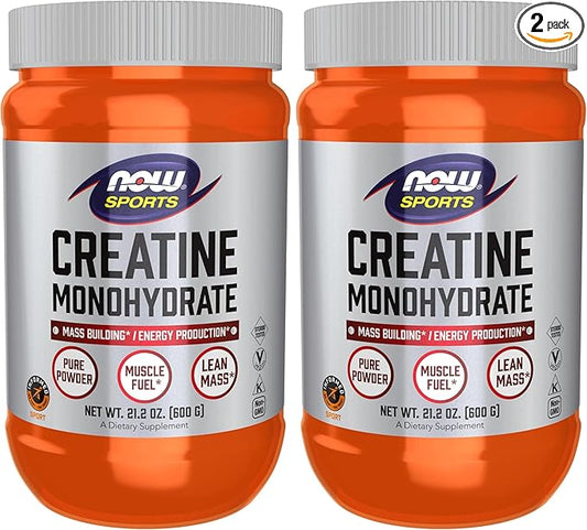 NOW Sports Nutrition, Creatine Monohydrate Powder, Mass Building*/Energy Production*, 21.2-Ounce (Pack of 2)