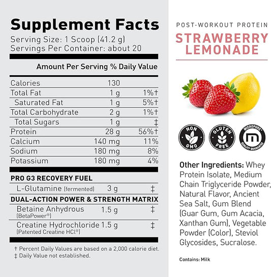 Kaged Post Workout Protein Powder | Strawberry Lemonade | Whey Protein, Creatine, Glutamine & Betaine | Re Recovery Drink | Supports Muscle Building | Supplements for Men & Women | 20 Servings