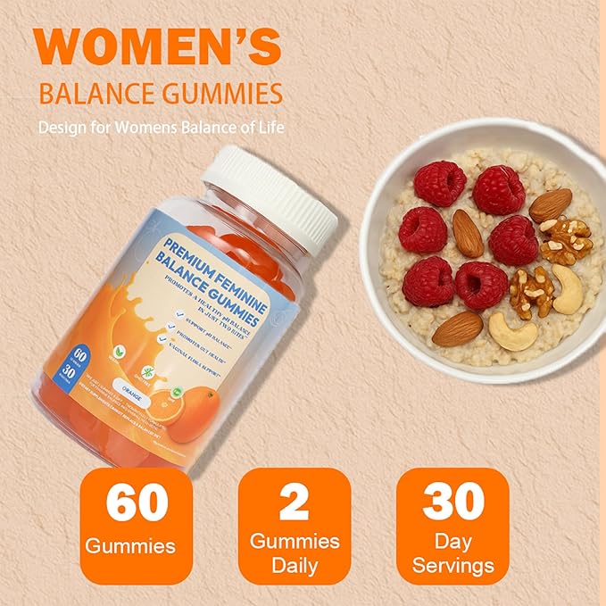 Premium Feminine Balance Gummies – Probiotic for Women’s pH Balance & Odor Control Suppert Vaginal Health,Natural Orange Flavor Vegan, Gluten-Free, 60 Count