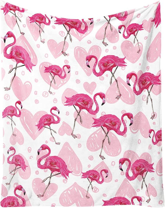 Flamingo Blanket Gifts - 50 x 60 Inches Cute Flamingo Throw for Teens - Light Pink Warm Furry Plush Blankets for Bed