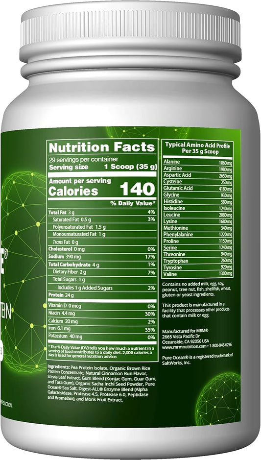 MRM Nutrition Veggie Elite Performance Protein | Cinnamon Bun Flavored| Plant-Based Protein| Easy to Digest | with BCAAs| Vegan + Gluten-Free | Clinically Tested| Digestive enzymes | 30 Servings