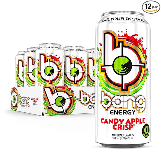 Bang Energy Candy Apple Crisp, Sugar-Free Energy Drink, 16 Fl Oz (Pack of 12)
