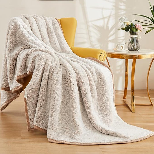 EMME Fuzzy Blanket Soft Fleece Throw Blankets for Women, Fluffy Sherpa Throws(Plush Khaki,60"x80")