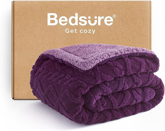 Bedsure Sherpa Fleece Throw Blanket for Couch - GentleSoft Fluffy & Cozy Cable Jacquard Tufted Throw for Women Gift, Thick and Warm Blankets for Winter, Purple, 50x60 Inches
