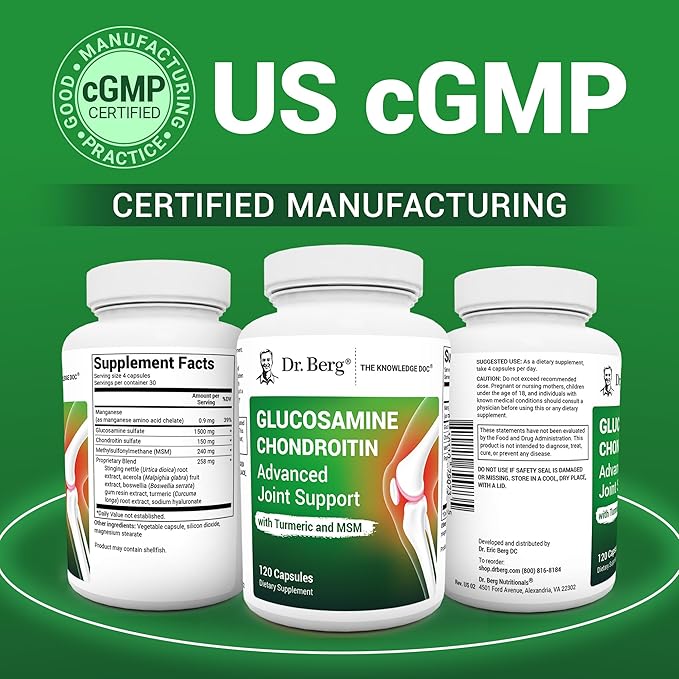 Dr. Berg Glucosamine Chondroitin MSM Turmeric & Boswellia - Advanced Joint Support Supplement with 1500 mg Glucosamine Sulfate - Includes 120 Capsules