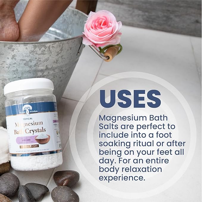 Health and Wisdom Magnesium Bath Salt - Magnesium Chloride Flakes for Bath Soak, 4X Epsom Salt Concentration, Unscented Formula, Dead Sea Sourced, Zero Additives - 224oz