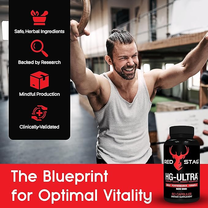 Red Stag Testosterone Booster Horny Goat Weed Complex with Maca Root Powder, Tribulus Terrestris, Saw Palmetto & Tongkat Ali Powder Male Enhancement - 60 Capsules
