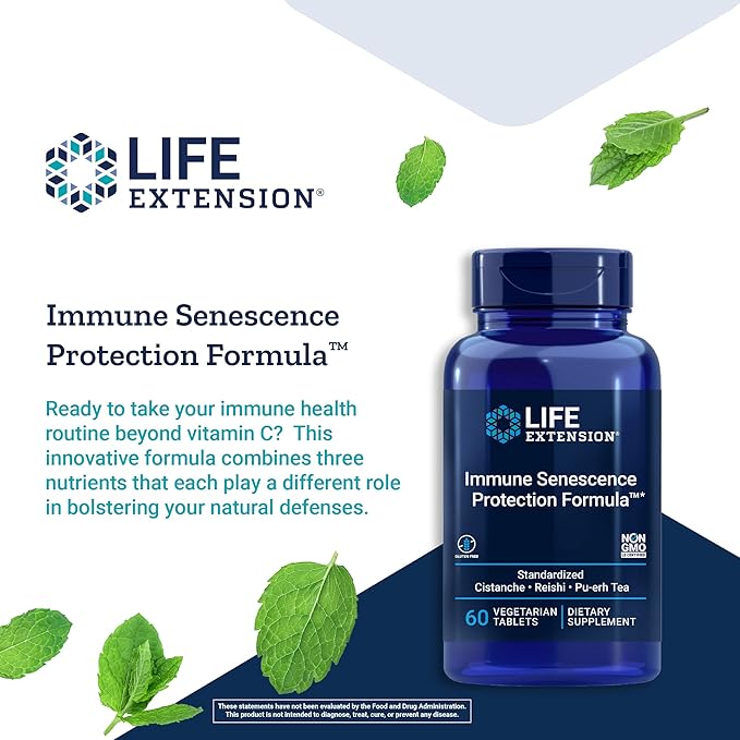 Life Extension Immune Senescence Formula Standardized Cistanche Reishi PU-ERH Tea, 60 Vegetarian Tablets