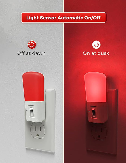 LOHAS Red Night Light Plug in, Dimmable Light LED Night Lights with Dusk to Dawn Sensor, Adjustable Brightness Red Light for Nursery Kids Room Hallway Kitchen,Christmas Gift 2 Pack