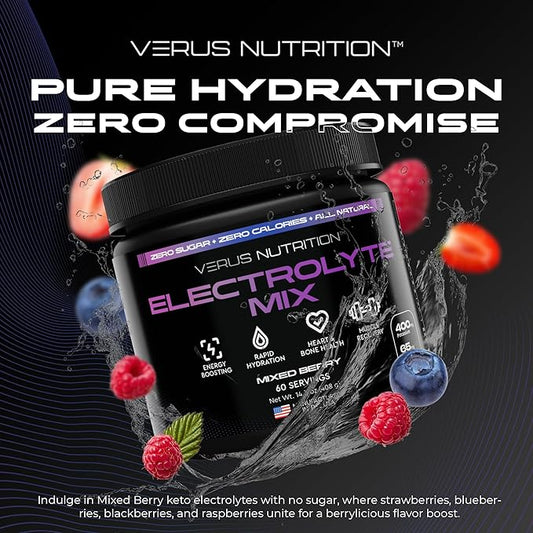 Electrolytes Powder No Sugar- Zero Calorie Hydration Powder | Sugar Free Electrolytes for Fasting, Keto & Vegan | Natural Ingredients Electrolyte Mix for Energy Boost, 60 Servings
