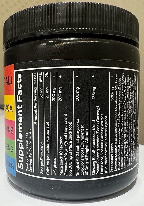 Tongkat Ali for Men 20 in 1 with Astragalus - USA Made Mens Supplement Complex with Black Maca Root, L-Arginine, Ginseng, Calcium, Astragalus for Normal Strength & Endurance Support - 90 Caps