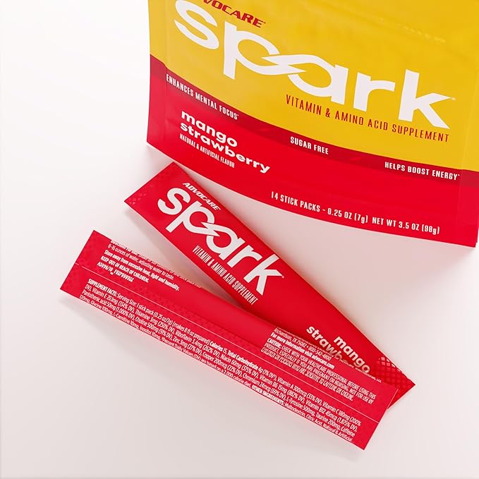 AdvoCare Spark Vitamin & Amino Acid Supplement - Focus & Energy Drink Powder Mix with Vitamin A, B-6, C & E - Also Includes L-Carnitine & L-Tyrosine - Mango Strawberry, 14 Stick Packs