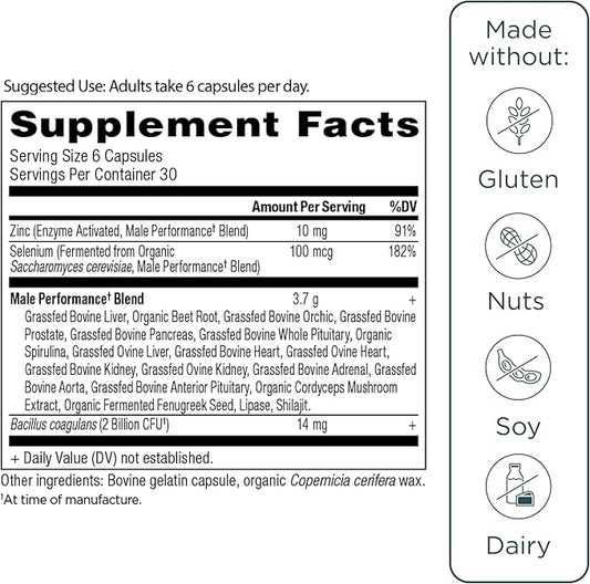 Ancient Nutrition Organ Supplements for Men, Grass-Fed and Wild Organ Complex Capsules, Liver, Prostate, Pancreas Supports Male Performance, Healthy Aging, 180 Ct