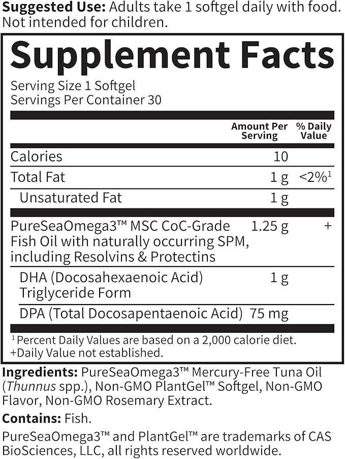 Garden of Life Dr. Formulated DHA 1,000mg Fish Oil - Lemon, Once Daily 1000mg DHA + DPA in Triglyceride Form, Single Source Omega 3 Supplement for Ultimate Eye, Brain & Heart Health, 30 Softgels