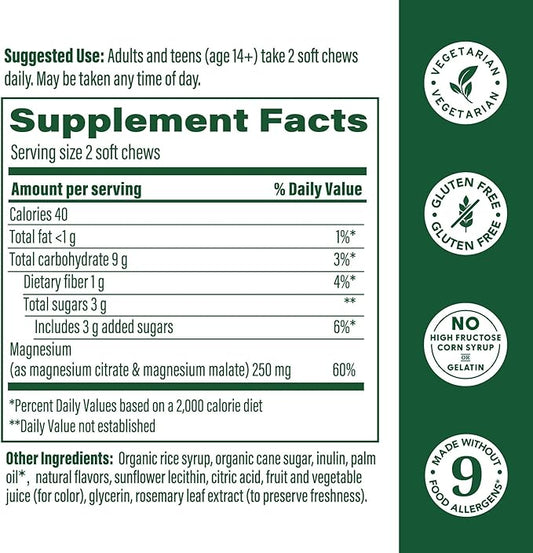 MegaFood Relax + Calm Magnesium Supplement - Soft Chews with Magnesium Citrate & Malate for Heart Health, Muscle Tension & More - Vegetarian - Grape-Flavor - 30 Chews (15 Servings)