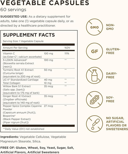 Solgar No. 7, 60 Vegetable Capsules - Joint Support & Comfort - Increased Mobility & Flexibility - Supplement for Men & Women - With Ester-C Vitamin C - Gluten-Free, Non GMO, Dairy Free - 60 Servings
