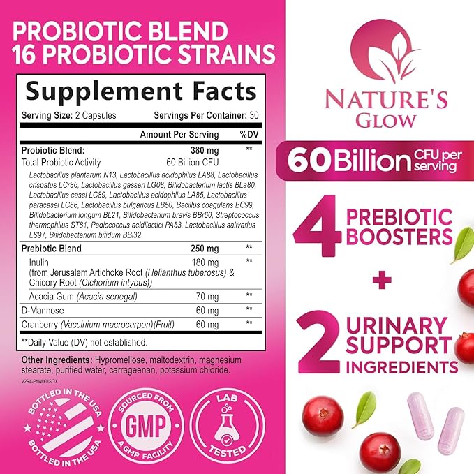 Probiotics For Women 50 Billion CFU - Women's Probiotic For Digestive Health 16 Unique Strains - Daily Vaginal PH Balance & Feminine Health Support, Womens Probiotic With Acidophilus - 60 Capsules