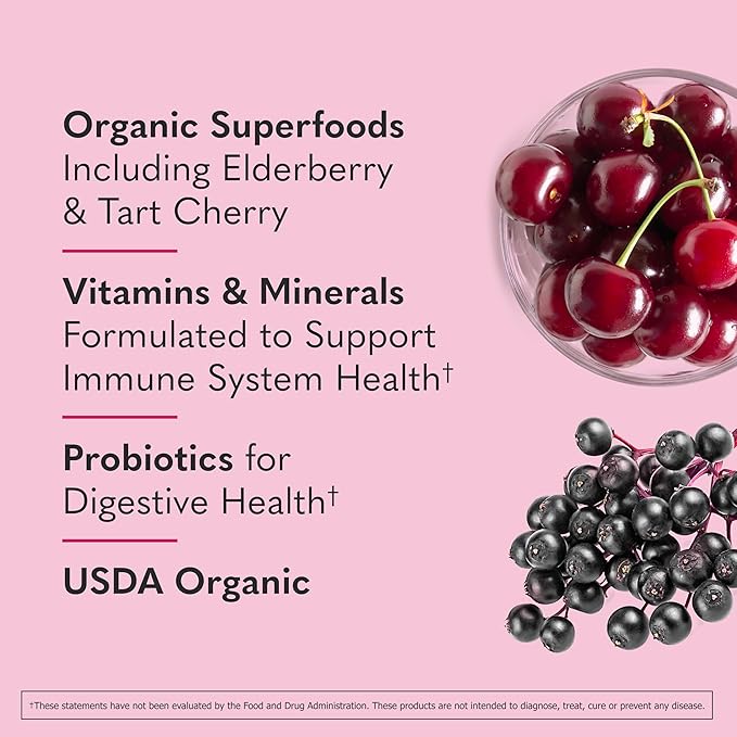 Garden of Life Superfoods Sips, 12 Single Serve Pouches, Vitamins, Probiotics, 13 Organic Superfoods, Functional Mushrooms, Immune Reds, Once Daily, Organic, Vegan, Preservative-Free, Berry Flavor